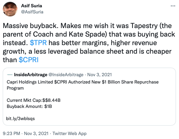 CPRI Stock Buyback Tweet