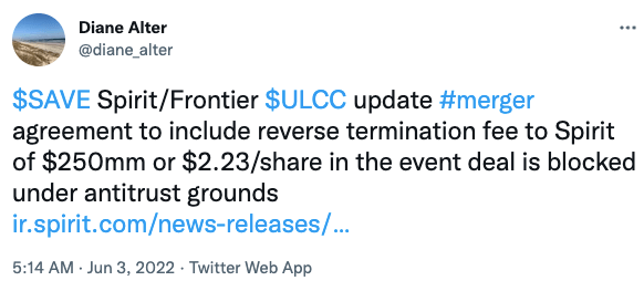 Spirit SAVE - Frontier ULCC update merger agreement