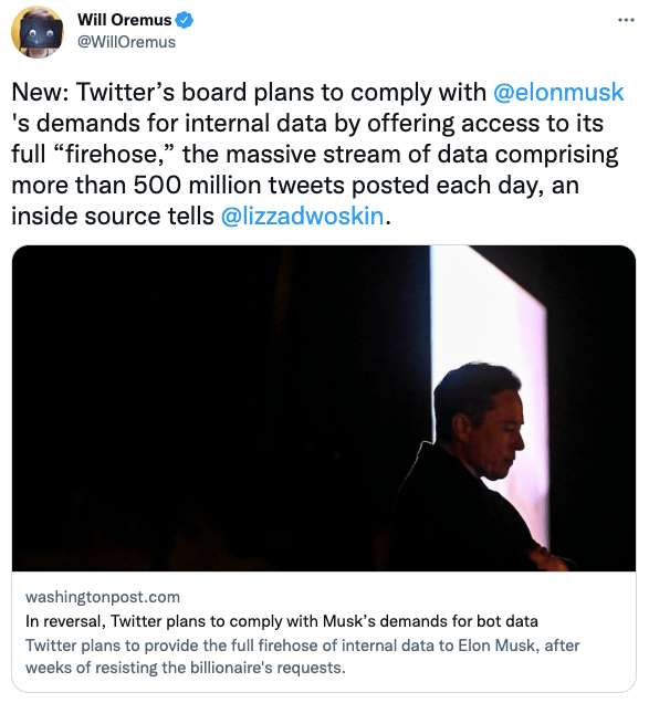 Twitter’s board plans to comply with @elonmusk 's demands