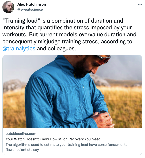 "Training load" is a combination of duration and intensity that quantifies the stress imposed by your workouts.