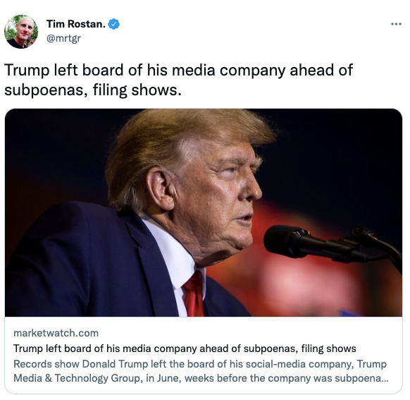 Trump left board of his media company ahead of subpoenas