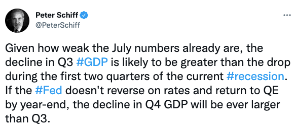 Given how weak the July numbers already are, the decline in Q3 #GDP is likely to be greater than the drop during the first two quarters of the current #recession.