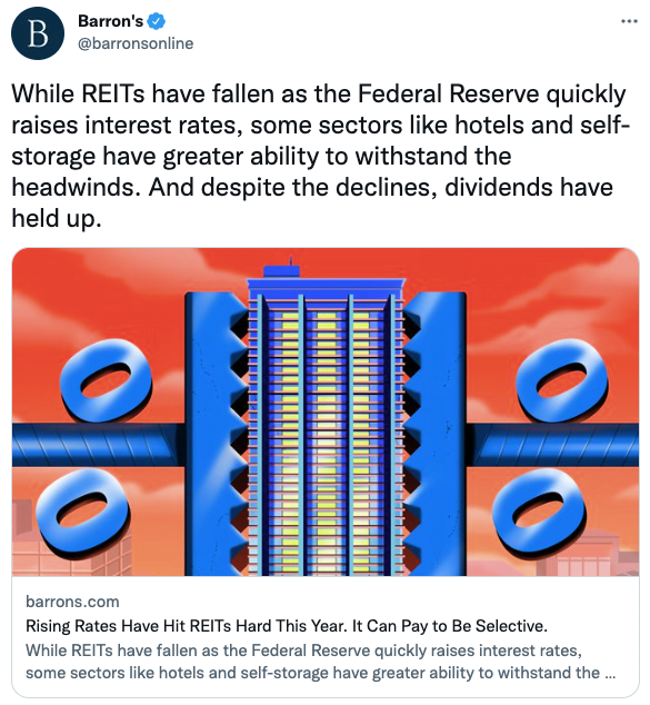 While REITs have fallen as the Federal Reserve quickly raises interest rates, some sectors like hotels and self-storage have greater ability to withstand the headwinds.