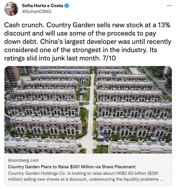 Country Garden sells new stock at a 13% discount and will use some of the proceeds to pay down debt.