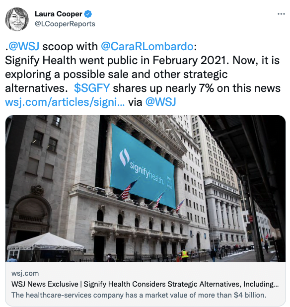 Signify Health went public in February 2021. Now, it is exploring a possible sale and other strategic alternatives.