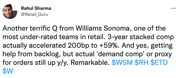 Another terrific Q from Williams Sonoma