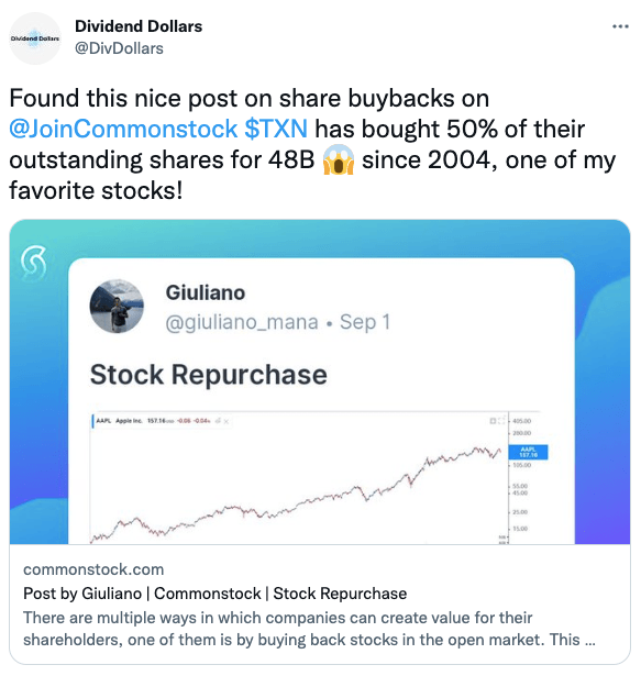 Found this nice post on share buybacks on @JoinCommonstock $TXN