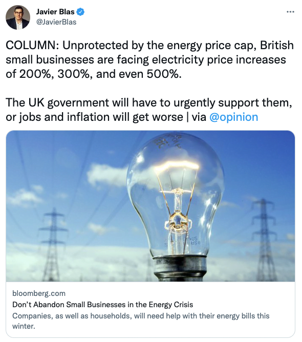 Unprotected by the energy price cap, British small businesses are facing electricity price increases of 200%, 300%, and even 500%. 