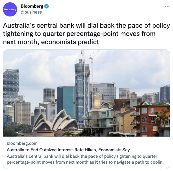 Australia’s central bank will dial back the pace of policy tightening