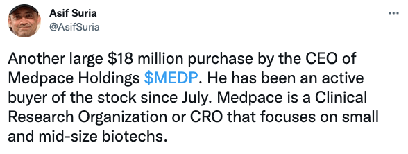 Another large $18 million purchase by the CEO of Medpace Holdings $MEDP.
