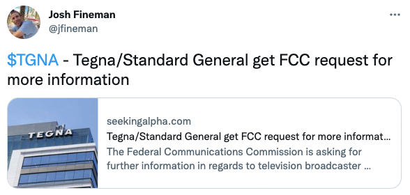 Tegna/Standard General get FCC request for more information
