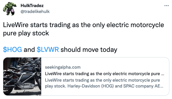 LiveWire starts trading as the only electric motorcycle pure play stock