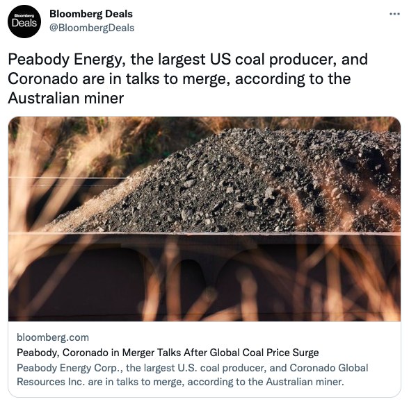 Peabody Energy, the largest US coal producer, and Coronado are in talks to merge