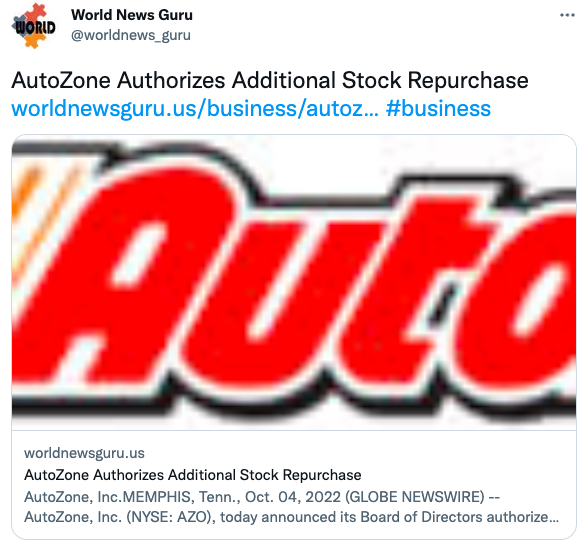 AutoZone Authorizes Additional Stock Repurchase 
