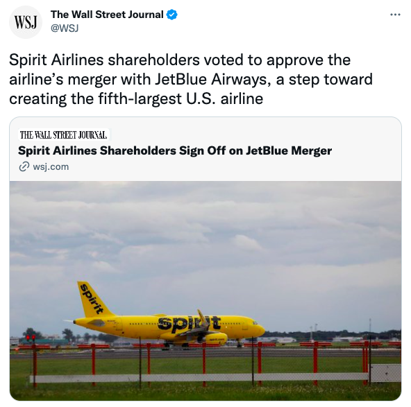 Spirit Airlines shareholders voted to approve the airline’s merger with JetBlue Airways