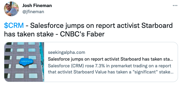 Salesforce jumps on report activist Starboard has taken stake