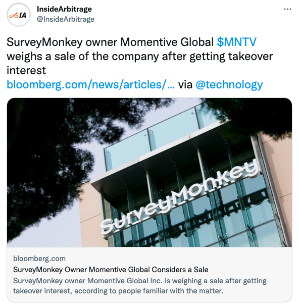 SurveyMonkey owner Momentive Global $MNTV weighs a sale of the company after getting takeover interest 