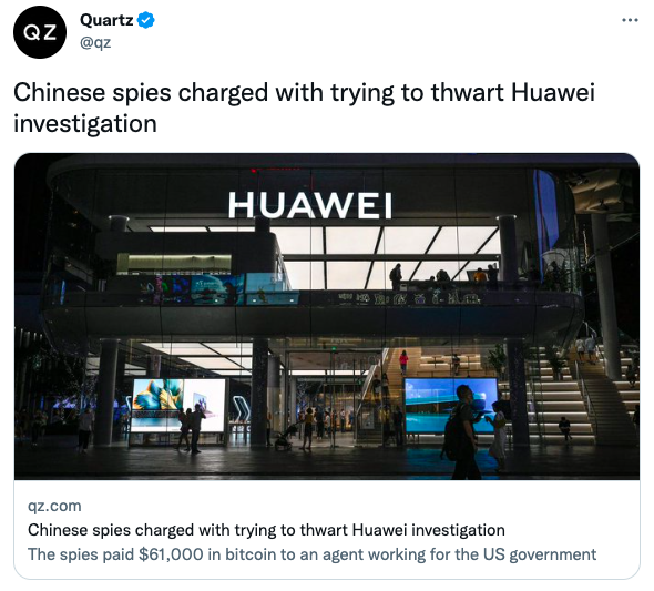 Chinese spies charged with trying to thwart Huawei investigation