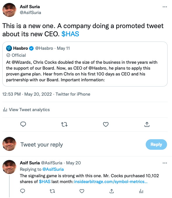 Hasbro New CEO Promoted Tweet