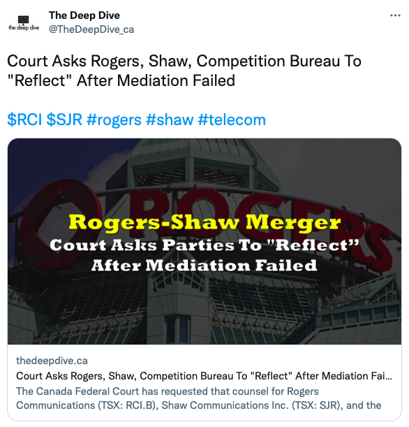 Court Asks Rogers, Shaw, Competition Bureau To "Reflect" After Mediation Failed