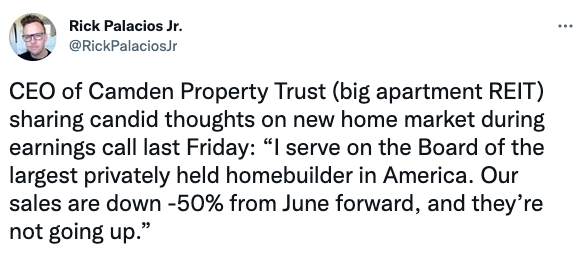 CEO of Camden Property Trust (big apartment REIT) sharing candid thoughts on new home market during earnings call last Friday