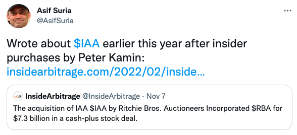 Wrote about $IAA earlier this year after insider purchases by Peter Kamin