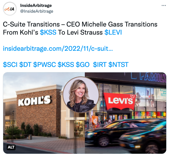 C-Suite Transitions – CEO Michelle Gass Transitions From Kohl’s $KSS To Levi Strauss $LEVI