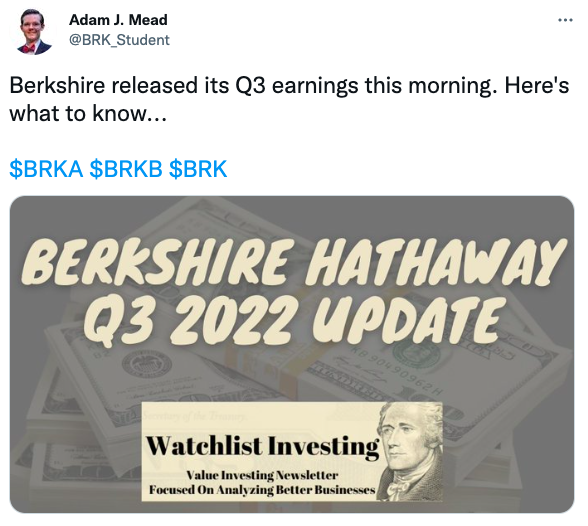Berkshire released its Q3 earnings this morning. Here's what to know...