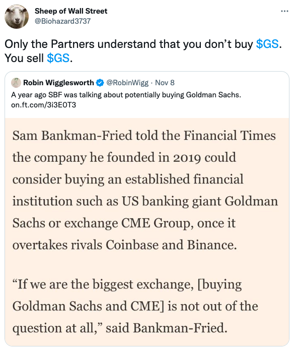 Only the Partners understand that you don’t buy $GS. You sell $GS.