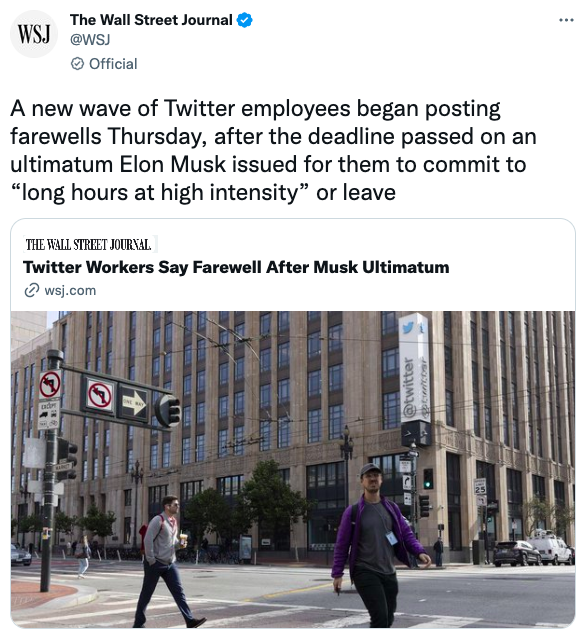 A new wave of Twitter employees began posting farewells Thursday