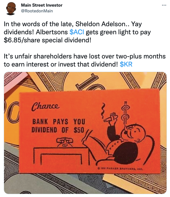 Albertsons $ACI gets green light to pay $6.85/share special dividend! 