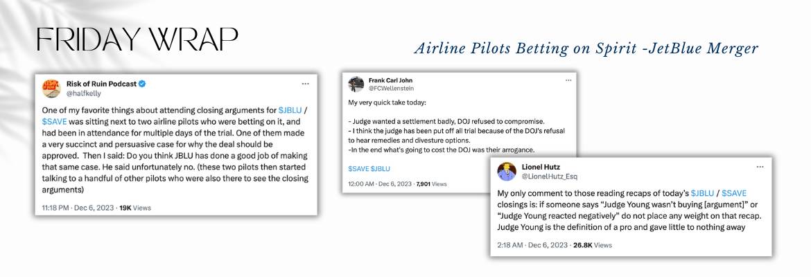 Airline Pilots Betting on Spirit -JetBlue Merger - InsideArbitrage Friday Wrap