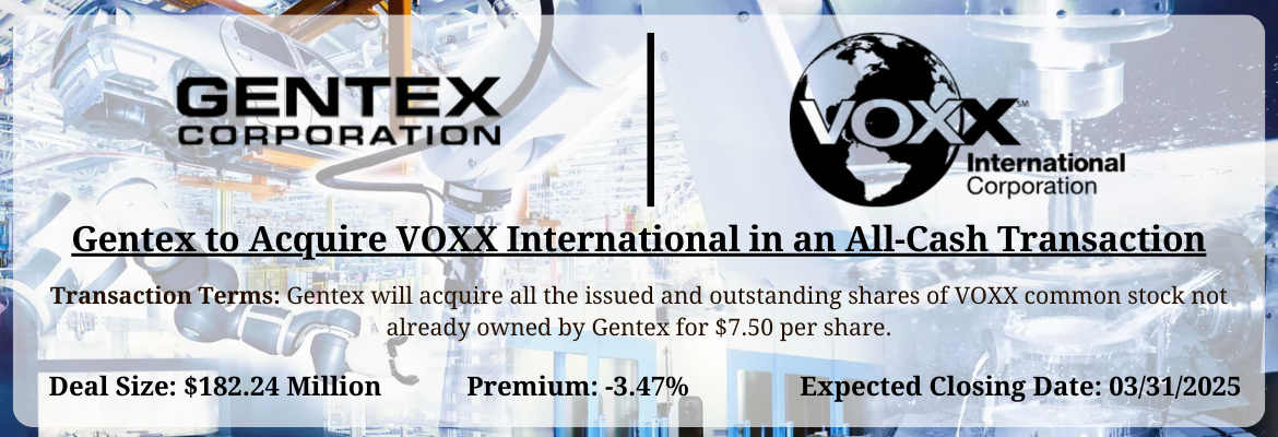 Gentex - VOXX Merger