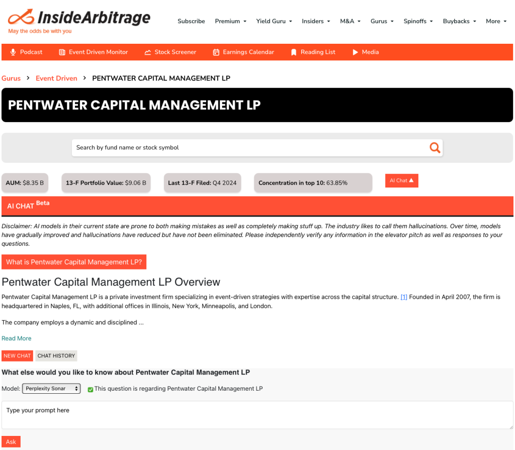 Pentwater Capital AI Chat Overview