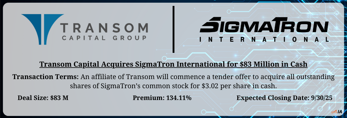 Transom Capital - SigmaTron International Merger