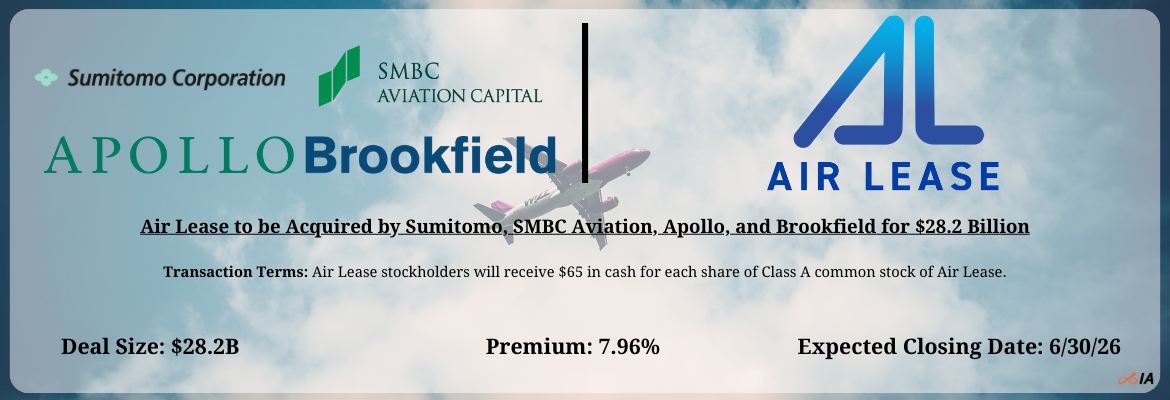 Sumitomo, SMBC Aviation, Apollo, Brookfield - Air Lease Merger