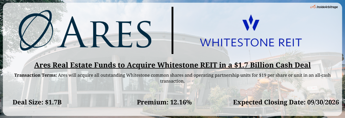 Ares Real Estate Funds - Whitestone REIT Merger