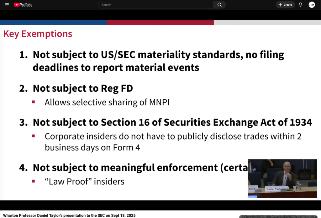 Wharton Professsor Daniel Taylor Presentation to SEC September 2025