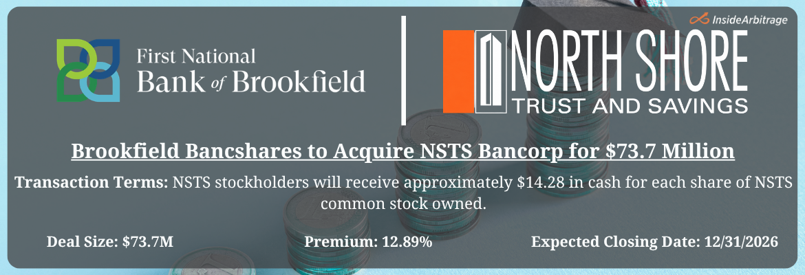 Brookfield Bancshares - NSTS Bancorp Merger